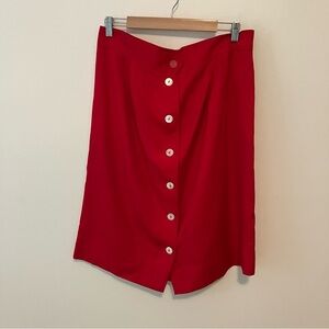 VTG Barry Bricken Red Linen Blend Skirt Sz. 18 Aline Button Front Lined Midi